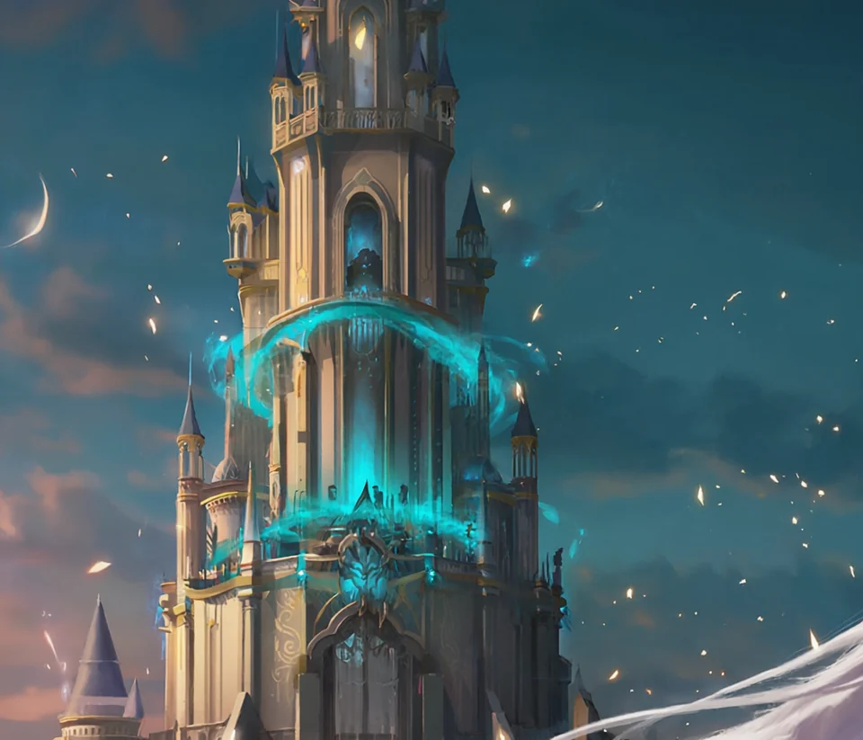 Concept illustration of the Tower surrounded by luminous teal magic